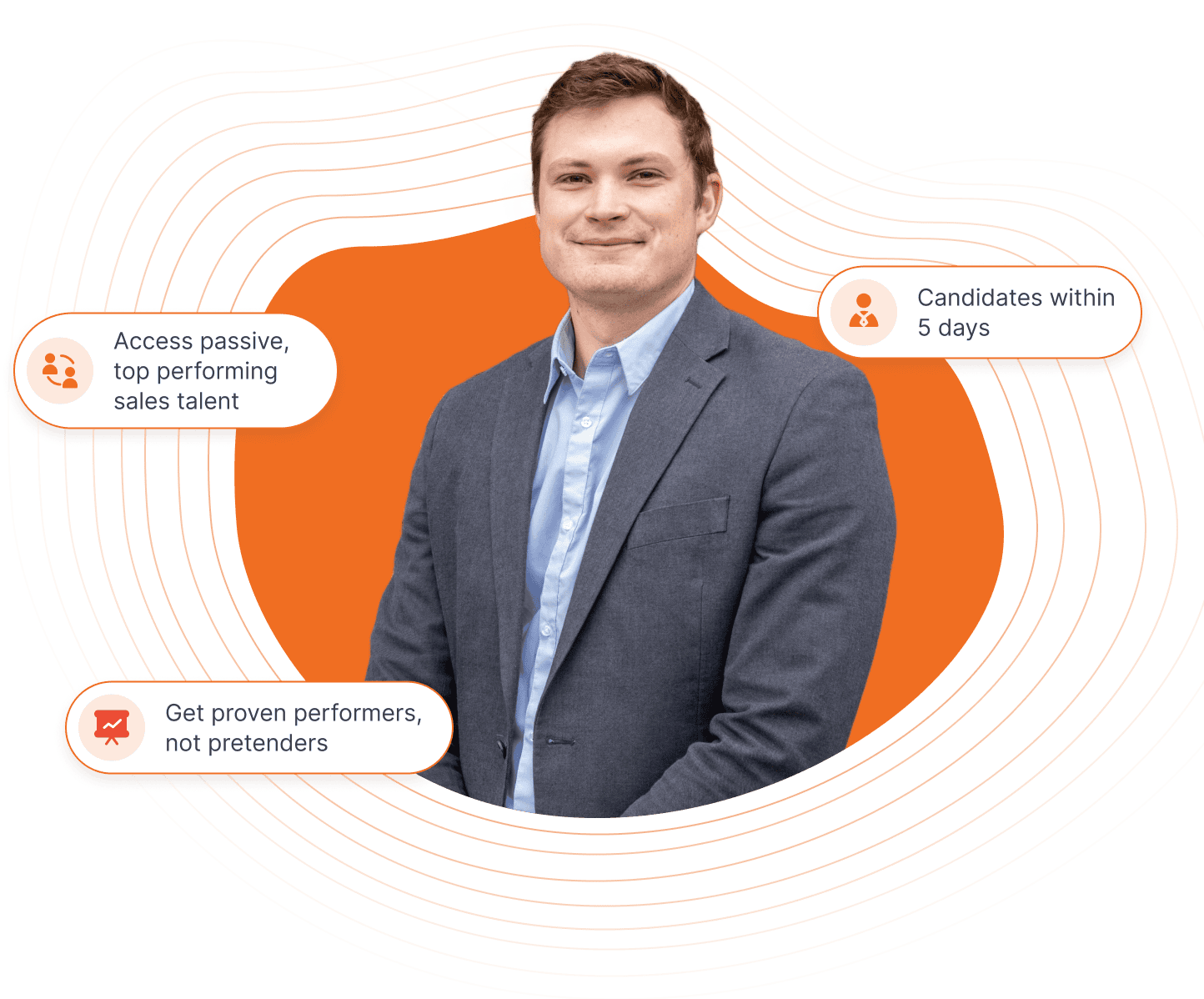 Business Man surrounded by bubbles with text